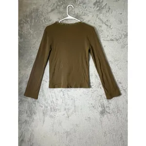 Vintage Y2K Brown Lace Up Long Sleeve Top Ruffle Trim Corset Front Fairy Grunge thumbnail 3