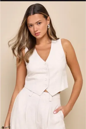 Lulus Cropped Linen Vest Top thumbnail 1