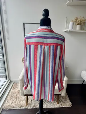 Boutique9 Bright Pink Orange Striped Long Sleeve Button Front Shirt Size Large thumbnail 4