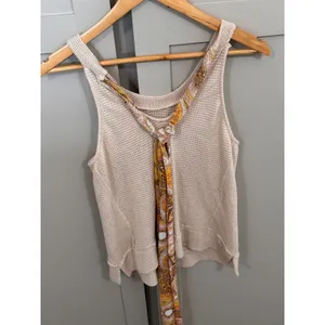 Blu Pepper Womens Cream Knit Tank Top Paisley Scarf Tie Detail Boho Sleeveless S thumbnail 2