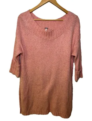 Free People Orange Pink Oversized Dolman Sweater Chunky Knit Top XS thumbnail 1