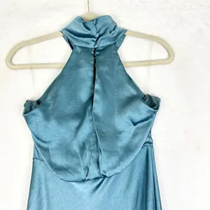 Showpo Ebony Midi Dress Size 2 NWT High Neck Gathered Bodice Steel Blue thumbnail 4