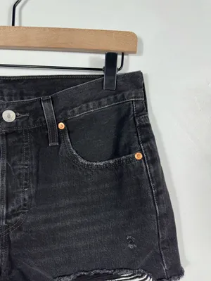 Levi’s Premium 501 Original Black Distressed Denim Cutoff Shorts‎ 28 thumbnail 4