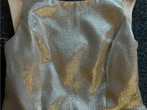 Aqua silver dress open back jewel button lined ribbed sides worn 1x cleaned 6 thumbnail 3