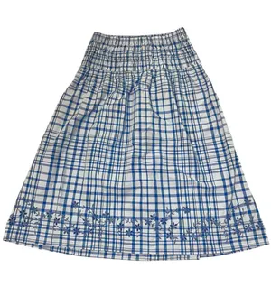 Cottagecore Free Assembly Blue and White Plaid Smocked-Waist Midi Skirt thumbnail 1