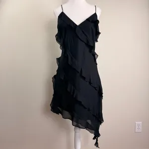 Abercrombie & Fitch Black Ruffle Asymmetrical Handkerchief Hem Midi Dress‎ Large thumbnail 5