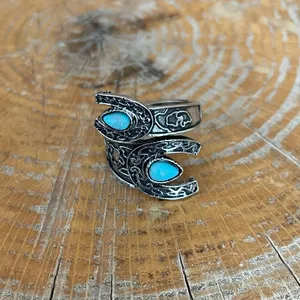 Filigree Horseshoe Ring with Turquoise Silver thumbnail 2
