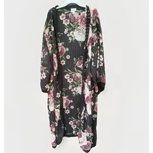 LuLaRoe Black Rose Floral Kimono Lace Duster XL Boho Whimsigoth Resort Cruise Cover Up thumbnail 7