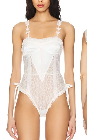 Free People‎ FP Intimately Womens Coquette Sweet Cheeks Lace Thong Bodysuit M thumbnail 1