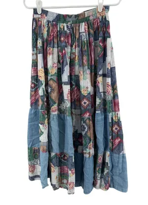 VTG River Ridge patchwork denim floral southwest maxi midi M cottage country thumbnail 1