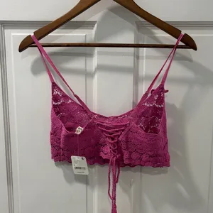 Intimately by Free People Crochet Bralette Fiji Flower Pink Rose Size Medium NWT thumbnail 6