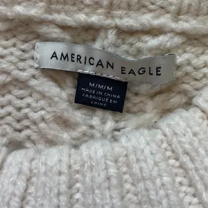 American Eagle Cream Cable Knit Fair Isle Striped Oversized Sweater Women Medium thumbnail 4