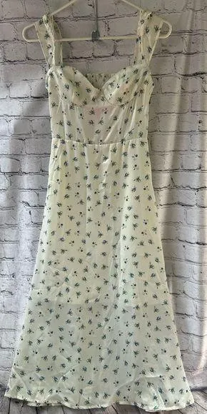 Cottagecore Ivory and Blue Floral Maxi Dress with Bustier Style Top XS thumbnail 1