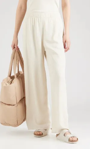 Abercrombie & Fitch Cream Textured Pull On Wide Leg‎ Beachy Pants thumbnail 1