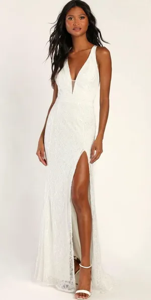Lulus NWOT Eternally Romantic White Lace Backless Mermaid Maxi Dress Size XS thumbnail 1