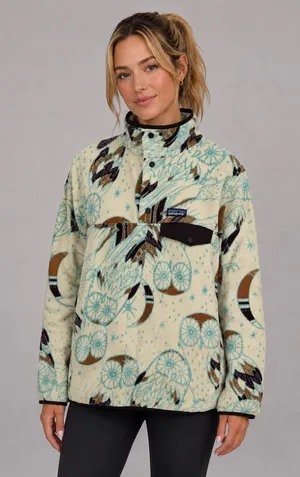 Patagonia Synchilla Snap-T Pullover Fleece Womens L Harvest Moon Owls Cream Blue thumbnail 1