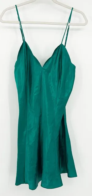Fredericks of Hollywood Womens Emerald Green Satin Y2K Boudoir Glam Slip Dress L thumbnail 1