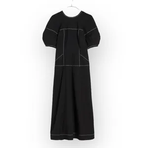 Madewell Jinni Puff-Sleeve Midi Dress Women's 0 Black Drop-Waist V-Back NWT thumbnail 5