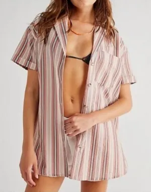 ❤️Free people Poolside Printed Boyfriend Shirt thumbnail 1