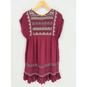 Free People Sleepless Summer Mini Dress XS Berry Burgundy‎ Embroidered Boho NWT thumbnail 3