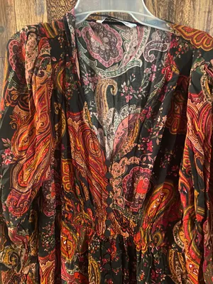 ZARA paisley dress midi v neck XXL 44 length x 17 inch thumbnail 4