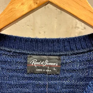 Reed St. James Blue Moose Print Nordic Wool Knit Sweater USA Made Large L 90s thumbnail 3