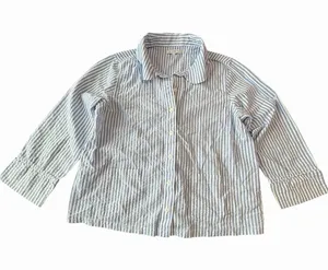 Lake Pajama Top Medium Blue White Stripe Seersucker 3/4 Sleeve Button #GGG8-1 thumbnail 1