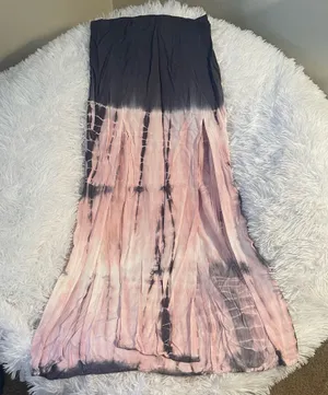 Pink gray tie dye bohemian gypsy festival double slit maxi skirt thumbnail 1