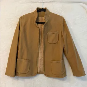 Dalton Vintage Wool Blazer Womens 10 Camel Tan Braided Trim Stand Collar Jacket thumbnail 1