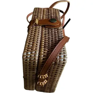 Handmade Genuine Leather Woven Bag Brown thumbnail 3