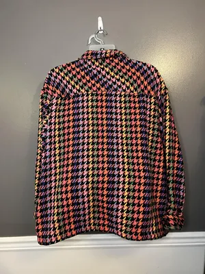 Spoon Jeans Jacket Womens 3X Black Multicolor Houndstooth Shacket Button Front thumbnail 4