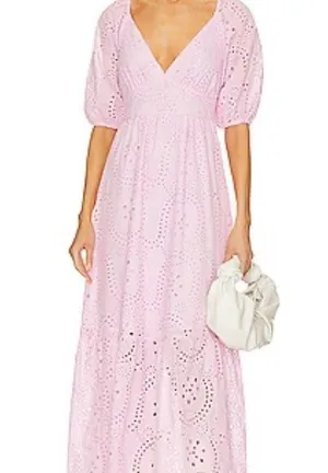 Sanctuary Ruffle Puff Sleeve Eyelet Maxi Dress Pink Size 6 NWOT thumbnail 3
