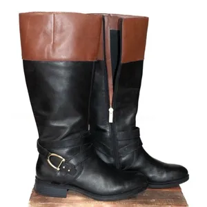 Bandolino Two-Tone Leather Riding Boots Black Brown Gold Buckle Size 6 thumbnail 12