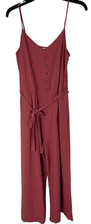 Becool Brown Wide Leg Jumpsuit - V-Neck Tie Waist - Size Large thumbnail 1