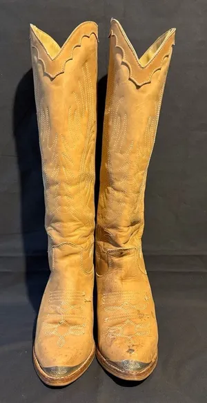 Vintage Zodiac USA Embroidered Tan Western Cowgirl Knee High Boots size 7 thumbnail 1