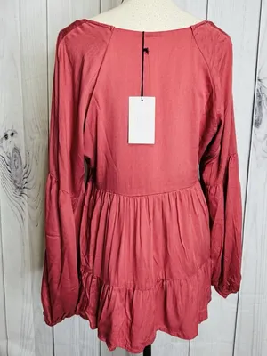 Andree By Unit Peplum Tunic Blouse Top Dark Dusty Pink Sz Large V-Neck NWT thumbnail 5