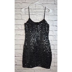 Vtg Hollywood Nites Sequin Dress Sz 8 Homecoming Black Cocktail Cami Mini 90s thumbnail 5