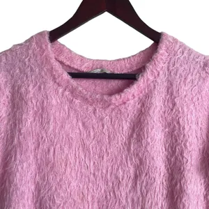 Zara Women Cropped Top L Pink Fuzzy Eyelash Knit Y2K Coquette‎ Indie Festival thumbnail 3