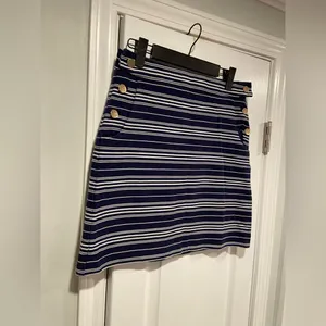 Loft Size 4 Navy Blue White Sailor Stripe Gold Button Cotton Stretch Mini Skirt thumbnail 5