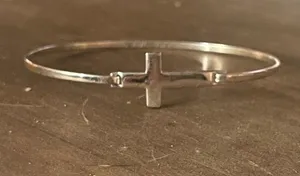 Sterling silver sideways cross bangle bracelet thumbnail 3