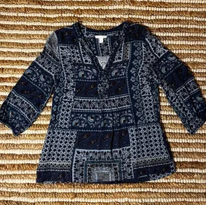 Charter Club Patterned Navy Blue paisley patchwork Peasant Top - Women thumbnail 1