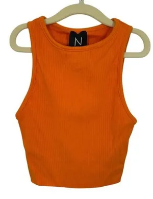 Naked Wardrobe Ribbed Crop‎ Tank Top Orange Racerback Sleeveless Size S thumbnail 1