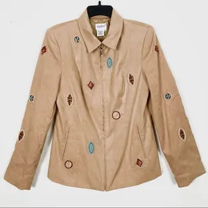 Vintage Tan Suede Beaded Western Zip Up Jacket Tan Size 6 thumbnail 1