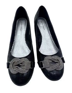 Laura Ashley 8M Black‎ Wedge Heels Women's Snake Print Knot Detail thumbnail 1