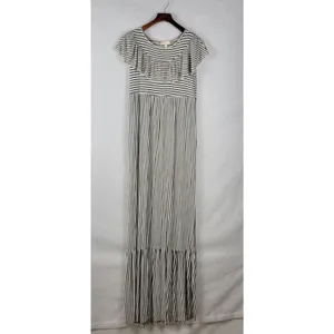 Hailey & Co Womens Maternity Dress L White Black Striped Ruffled Maxi Tiered thumbnail 2