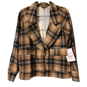 Love Maven Size Medium Brown Plaid Front Button Blazer. New With Tags. thumbnail 1