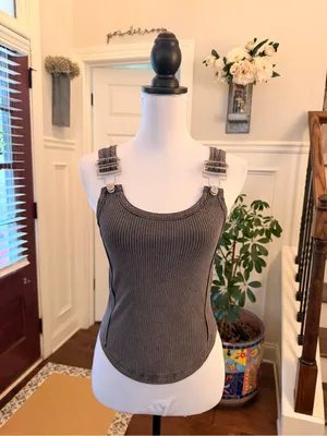 We The Free NWT Jamie Tank Washed Black Ribbed Buckle Straps thumbnail 5