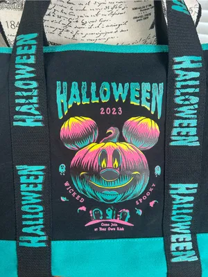 DISNEY PARKS 2023 Mickey Mouse Glow In The Dark Canvas Tote Bag thumbnail 2