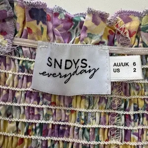 SNDYS Everyday Tina Midi Dress Size 2 Purple Yellow Floral Print Smocked Bodycon thumbnail 8