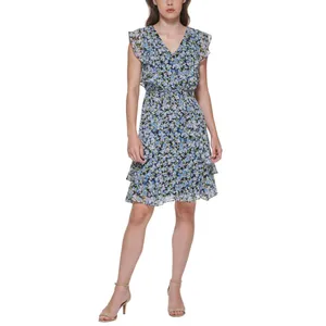 NEW Tommy Hilfiger Chiffon Floral Fit & Flare Dress Sky Captain / Blue Multi 4 thumbnail 7